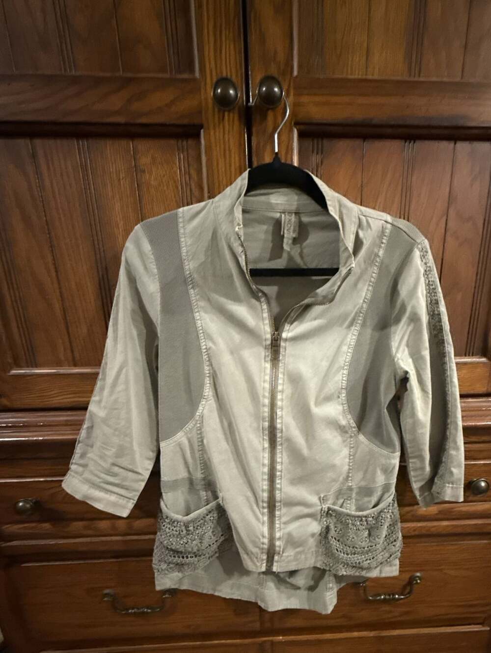 XCVI Darwin Jacket Size S Green Sturdy Stretch Crochet Pocket Boho